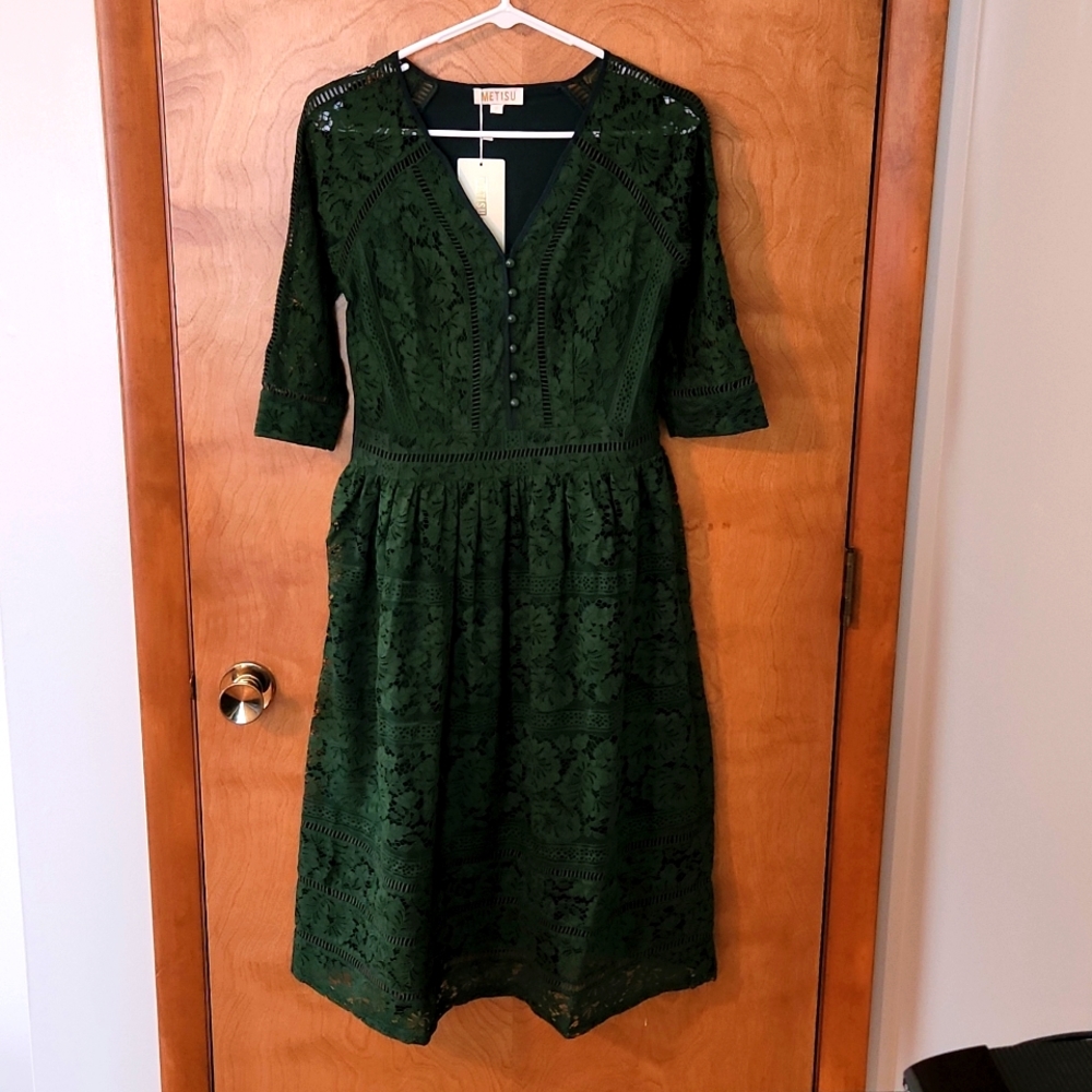 Dark Green Lace Midi Dress